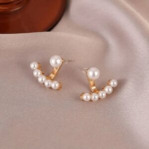 Gold Pearl Ear Crawler Jacket Stud Earrings